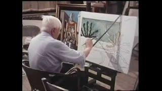 Giorgio de Chirico dipinge dal vivo Il sole sul cavalletto 1973 [upl. by Dorreg]