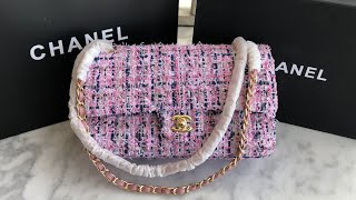 CHANEL Tweed Quilted Mini Rectangular Flap Pink Multicolor [upl. by Ramhaj249]