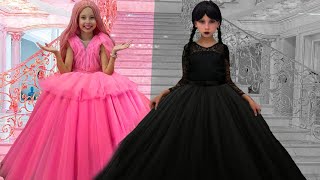 Wednesday vs Barbie  Collection of funny Pink vs Black Challenges for kids [upl. by Adnovaj]