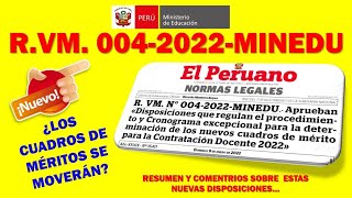 RVM N°004 2022MINEDU  APRUEBAN PROCEDIMINETO Y CRONOGRAMA EXCEPCIONAL PARA CONTRATACION 2022 [upl. by Aicilehp890]