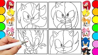 Sonic Team Coloring Pages Sonic The Hedgehog Teils  Shadow Amy Rose Knuckles draw COMPILATION 34 [upl. by Ronica]