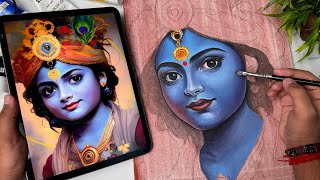 Krishna Drawing Acrylic Painting Tutorial Step By Step 😍 [upl. by Rednal844]