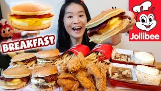 JOLLIBEE BREAKFAST Bacon amp Egg Pancakes Yum Burger amp Fried Chicken  Mukbang w Asmr Eating Sounds [upl. by Inilahs]