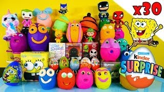 30 Kinder Surprise Play Doh Eggs Blind Box Toys Disney Princess Planes Spongebob TMNT PlayDough [upl. by Hagen]