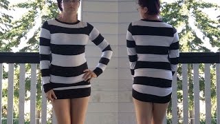 Bodycon Striped Long Sleeve Black  White Short Dress  OOTD 9 [upl. by Jaclin]