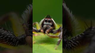 Mopsus mormon Spider Cool hair styled Spidey 🕷️✨ spider nature wildlife macrocaptures green [upl. by Seira]