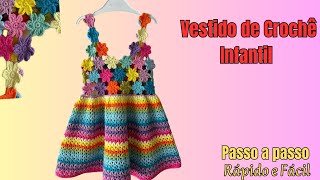 😍Vestido de crochê Infantil com flores  Parte 2  Passo a passo [upl. by Crockett]