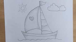 Easy Sailing Boat Drawing for beginners  step by step [upl. by Goth]