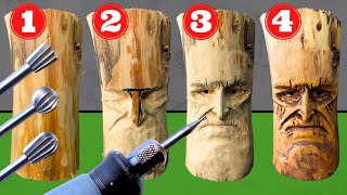 Dremel wood carving sculpture How to carve a face in wood with rotary tool step by step tutorial [upl. by Heda]