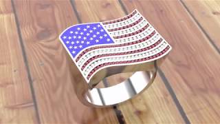 RhinoGold  American Flag Signet Ring Speed Modeling [upl. by Norrehc389]