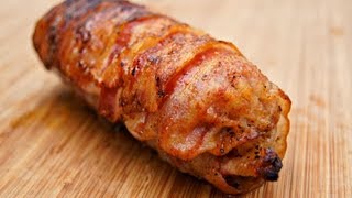 Bacon chicken pork sausage roll recipe for the BBQ aka The PIG PECKER  Pitmaster X [upl. by Raffin]