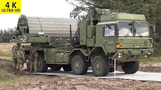 Danish Armed Forces Engineers lay FAUN Trackway Convoy crossing MOWAG Piranha M113 APC NATO Exercise [upl. by Hooke97]