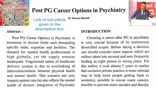 Post PG Career Options in Psychiatry [upl. by Luana]