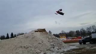 Houghton Lake Michigan Tip Up Town Snowmobile Tricks [upl. by Je419]