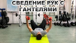 Сведение разведение рук с гантелями лежа на полу Упражнения с гантелями Укрепляем грудной отдел [upl. by Fradin]