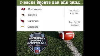 TBacks Sports Bar and Grill Sports Schedule and free beersoda for Tuesday Oct 22 2024 [upl. by Younger]