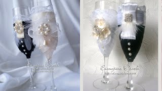 Декор свадебных бокалов лентами Wedding glasses [upl. by Yentrok]