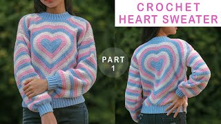 Easy Crochet Heart Sweater Tutorial Part I Inspired By OliviaMade  Chenda DIY [upl. by Nalyr]