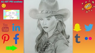 western girl drawing greeting card bycountry cowgirl drawing art print by mehboob  Pencil art [upl. by Hurley]