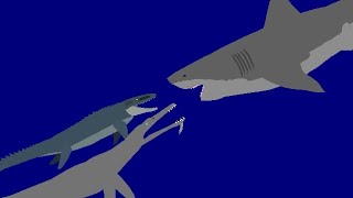 megalodon vs Mosasaurus and Pliosaurus funkei big size [upl. by Ynittirb]