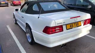 1990 MERCEDES R129 500SL CUSTOM EXHAUST SOUND WITH BIG FLAMES r129 SL500 500SL PREMERGER [upl. by Mailand]