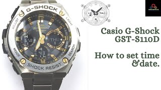 How to set time and date Casio GShock GSTS110D  TrendWatchLab  Watch Repair [upl. by Argile326]