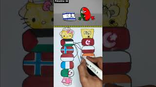 Palestine 🇵🇸 VS Israel 🇮🇱 support countries flag drawing trending drawing countryballs shorts [upl. by Melisse]