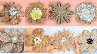 10 Easy burlap flowers tutorial  Jute craft flower [upl. by Anstice]