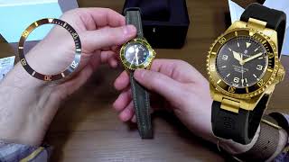 Steinhart Ocean 1 Bronze Green Unboxing amp Review  Comparison of Bronze amp Brass Divers [upl. by Elamaj]