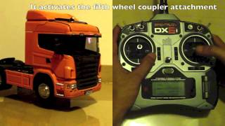 Setting up a Tamiya Scania R620 with MFC01 with a Spektrum DX6i and demonstration [upl. by Hayton619]