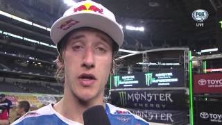 Justin Barcia Whips It In Ken Roczens Face Arlington Supercross 2014 [upl. by Lacsap]