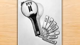 BTS ARMY BOMB DRAWING With Pencil Sketch  BTS Pencil Sketch  BTS 그리기  BTS Pencil Drawing [upl. by Ezequiel]