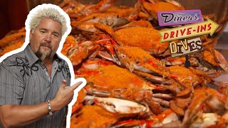 Guy Fieri Eats a Steamed Crab FEAST in Baltimore  Diners DriveIns and Dives  Food Network [upl. by Burley595]