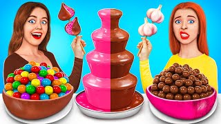 Expensive vs Cheap Chocolate Fountain Fondue Challenge  Rich vs Poor Food Battle by RATATA [upl. by Atelokin]