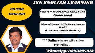 Edmund Spensers The Faerie Queene Book I CLASS RECORDING VIDEO  2jsnenglishlearning [upl. by Teerpnam]