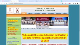 University of Hyderabad PhD Admissions January 2024 session Notification is Out 📢 Complete Details✅ [upl. by Levesque129]