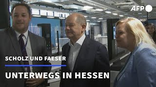 Scholz mit SPDSpitzenkandidatin Faeser in Hessen unterwegs  AFP [upl. by Aeiram]