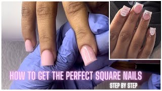 HOW TO Short Acrylic Nails 📝 For Beginners 💕  PERFECT SQUARE [upl. by Ilario]