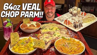 Massive Italian Veal Chop Parm Challenge w Pear Pasta and Meatballs [upl. by Ephrem]