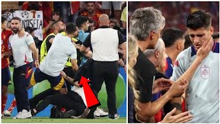 FREAK INJURY 😱 Spains Captain Morata INJURED After Shocking PostMatch Pitch Invasion ⚽ [upl. by Esylle693]