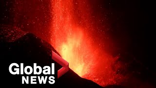 La Palma volcano Lava ash continue to spew after crater collapses [upl. by Gary]