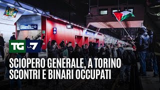 Sciopero generale a Torino scontri e binari occupati [upl. by Alegnaed280]