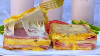 sandwich crocante con doble queso gratinado sin horno en 3 minutos Desayuno fácil😋 [upl. by Inohtna714]