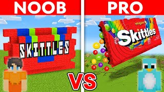 NOOB vs PRO SKITTLES CANDY House Build Challenge in Minecraft [upl. by Aleekahs]