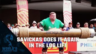 2018 Worlds Strongest Man  Savickas Does it AGAIN in the Log Lift [upl. by Eiramanel]