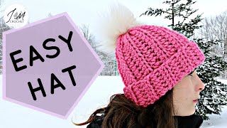 HOW TO CROCHET THE EASIEST HAT EVER  Beginners Crochet Hat  Adult Unisex Hat  Crochet Ribbed Hat [upl. by Windsor]