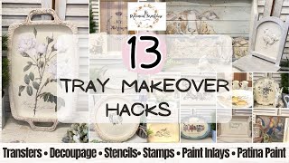 13 Tray Makeover Hacks  Transform thrifted finds with IOD Decoupage Paper Stencils amp Patina Paint [upl. by Rudman]