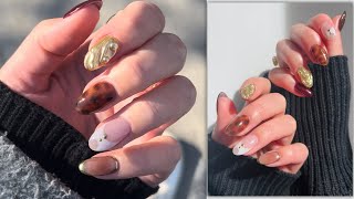 DOING MY GEL FILL 🔥 Gold Chrome  Tortoise Shell Nails  Fall Nails [upl. by Minor]