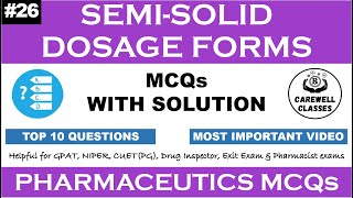 26 MCQS On SemiSolid Dosage form  Pharmaceutical Technology MCQS Carewell Classes [upl. by Matthieu570]