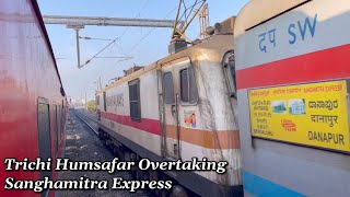 Trichi Humsafar Overtaking Sanghamitra Express At Ongole Station [upl. by Hoag]